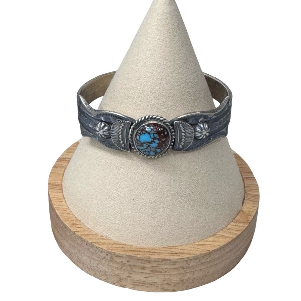 Vintage Navajo Silver Kingman Turquoise Navajo Concho Bracelet Cuff Kevin Billah - Picture 2 of 11